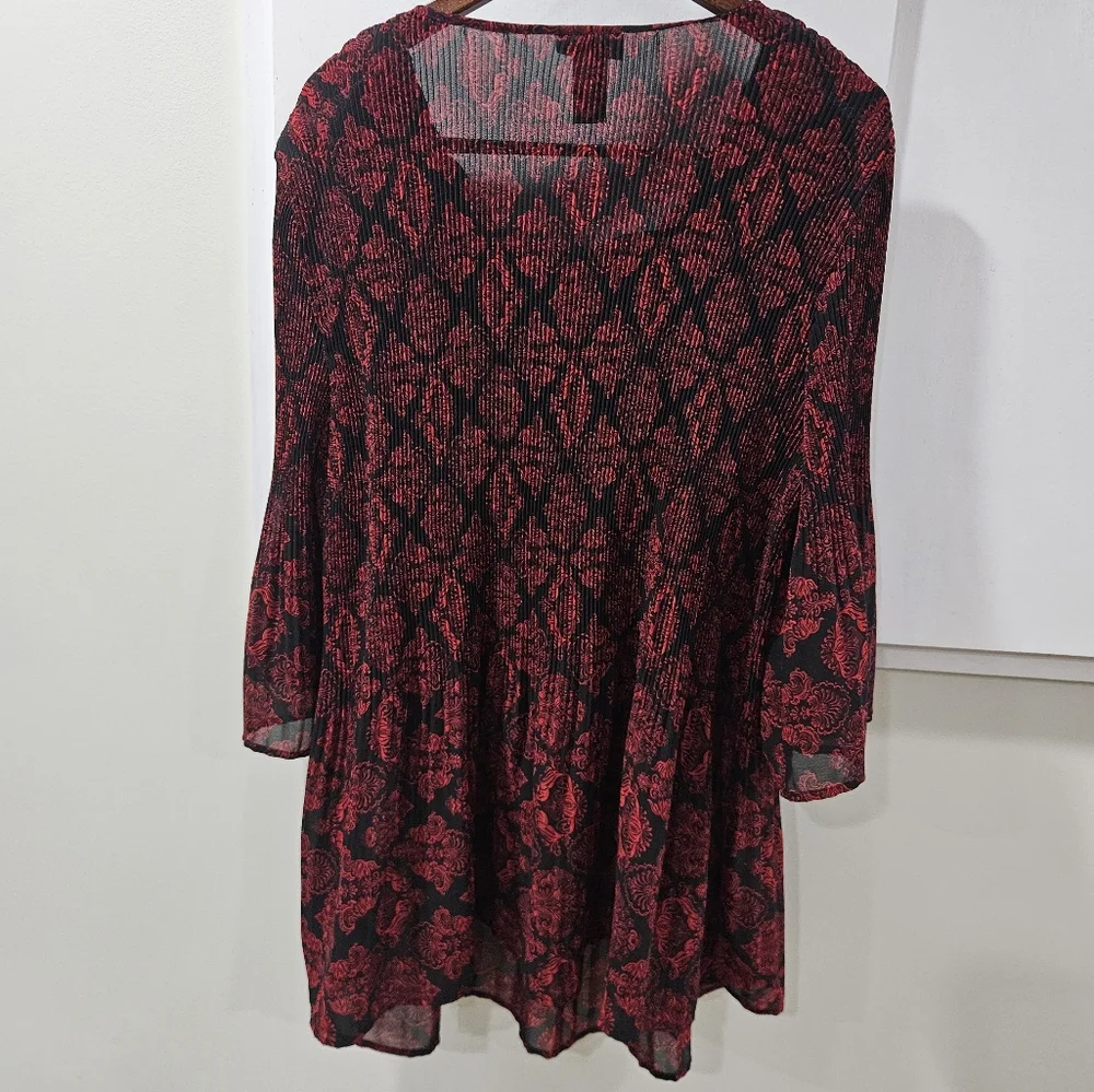 Catherines Womens Top 2X Whimsigoth Fairy Grunge Red Black Witchy Sheer Long - Picture 6 of 8